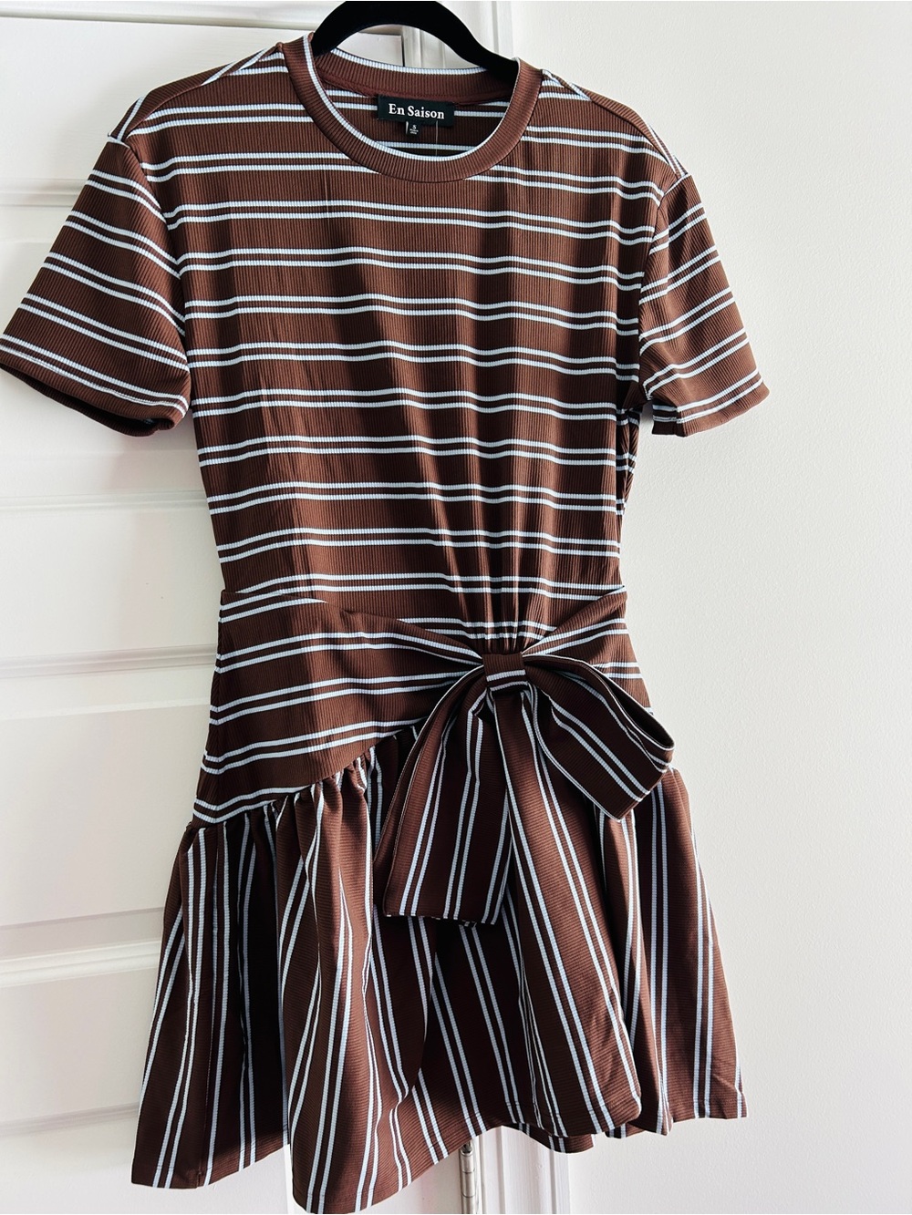 En Saison Brown Chocolate Striped Tie-Front Mini Dress NWoT